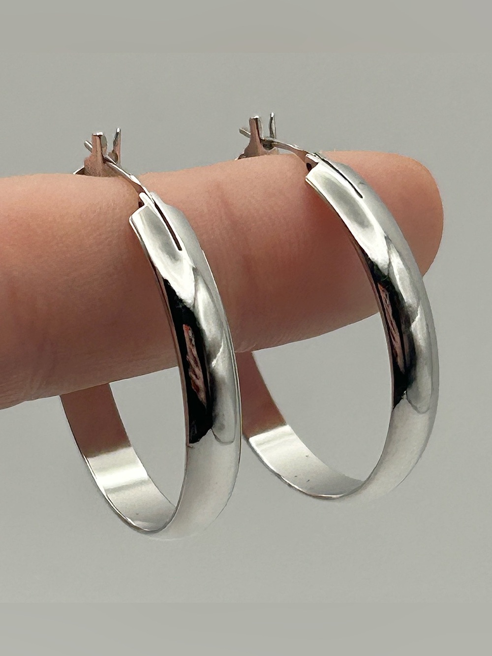 Classic Silver Tone Hoop Earrings - Latch Closure, Medium Size